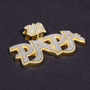 <b>PAPA</b> Letter Pendant Gold Plated Alloy Crystal Rhinestone Hiphop Style Unisex Jewelry <b>Gift</b> - Product Image 1