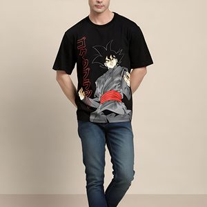 Camiseta Negra de Manga Corta para Hombre, con Serigrafía Frontal, Cuello Redondo, Estilo Casual Holgado, 100% Algodón Jersey - Product Image 1