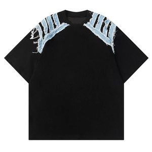 Camiseta con parche en el hombro, ropa estética de hip hop, camiseta de moda Y2K, camisa estilo grunge, camiseta oversize con hombros caídos - Product Image 1