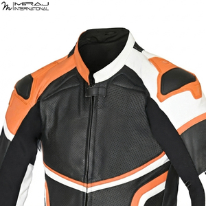 Trajes de Motociclismo de Cuero Genuino, Duraderos y Ligeros, en Negro, Naranja y Blanco, para Carreras de Alta Velocidad - Product Image 3