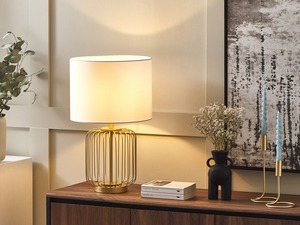 Modern Gold Metal Eco-Friendly KS International Table Lamp Fabric <b>Drum</b> Shade Bedside Desk Light <b>for</b> Bedroom Living Room - Product Image 3
