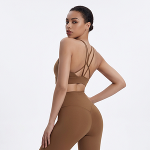 Soutien-gorge de sport pour femme à bretelles, maintien moyen, pour yoga et entraînement, couleur unie, design dos nu - Product Image 6