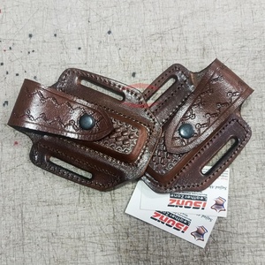 Premium <b>Brown</b> Vegetable Leather Sheath for Folding Hunting Knife with Carved Style Custom Knife Leather Sheath - Product Image 5