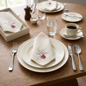 Custom Wholesale Embroidery Beetroot Natural <b>Linen</b> Dinner Napkin Hemstitch <b>Cloth</b> Napkin Machine Washable Durable Home Hotel - Product Image 2