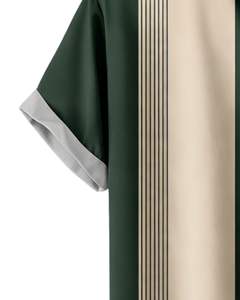 Camisa de Manga Corta con Botones y Estampado de Cruz Verde Oscuro y Beige, Estilo Casual de Verano para Hombre, Fabricante OEM, Suministro al por Mayor - Product Image 6