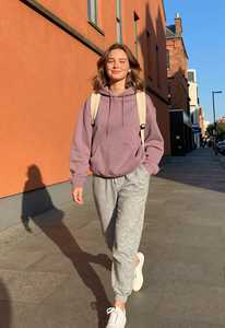 <b>Women's</b> <b>Purple</b> Hooded Sweatshirt and Grey Jogger Pants Set Casual <b>Tracksuit</b> - Product Image 4