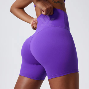 High Waist <b>Seamless</b> Yoga <b>Shorts</b> Print Ruched Butt Design Four-Way Stretch Spandex Polyester Women's Workout Back Cutout - Product Image 4