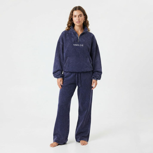 Trendy Acid Wash <b>Women</b> <b>Quarter</b> <b>Zip</b> Sweatshirt And Jogger Pants Set Streetwear Tracksuit Two Piece Clothing Supplier - Product Image 5