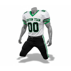 Shorts de football américain personnalisés pour équipe, marque premium, blanc et vert, sublimés, col en V, manches courtes, maille respirante, pour hommes - Product Image 1