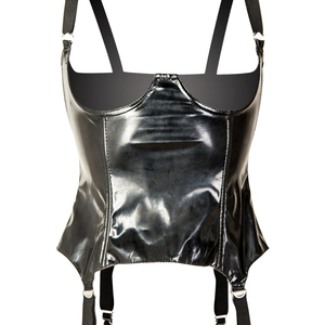 Body de corsé de cuero sintético negro para mujer con ligueros, bustier sexy, faja moldeadora de cintura, lencería push-up - Product Image 4