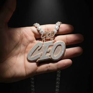 TIARAS JEWELS Collier unisexe de luxe Hip Hop en Argent sterling rhodié Or rose avec Pendentif lettre CEO en Moissanite - Product Image 3
