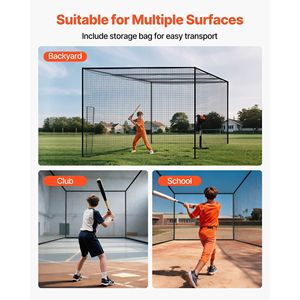 Cage de frappe de baseball portable autoportante 41,7 x 12,8 x 10,1 pieds en HDPE noué 30 plis, équipement d'entraînement automobile - Product Image 6