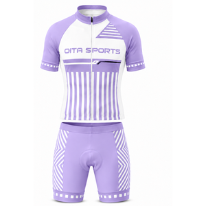 Lavender White <b>Cycling</b> Jersey <b>Shorts</b> Set <b>Short</b> Sleeve Full Zip Quick Dry <b>Padded</b> Bicycle Racing Uniform Team Training Sportswear - Product Image 1