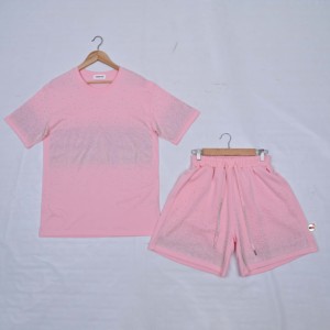 Ensemble T-shirt à manches courtes et short large taille haute pour femme, qualité supérieure, personnalisé, avec diamants cousus, coupe ample, vente en gros - Product Image 5