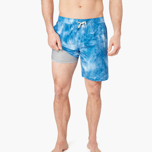 Shorts de Baño para Hombre, Tie Dye Azul, Cintura Media, Cordón Ajustable, Secado Rápido, Casual, Tejido de Poliéster - Product Image 1
