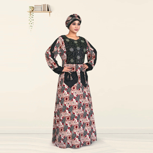 Robe longue kaftan imprimée en rayonne avec broderie de diamants Swarovski, style islamique modeste, manches longues, tenue de mode pour femme, style Dubaï arabe - Product Image 2