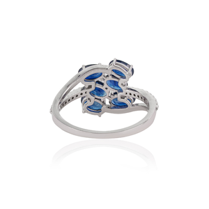 Anillo de Boda de Oro Blanco Sólido de 14K con Zafiro Azul Real y Diamantes, Diseño Moderno, Precio de Fábrica al por Mayor, Proveedor de Joyería - Product Image 6