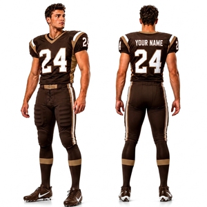 Maillot de football américain marron pour homme, col en V, manches courtes, évacuation de l'humidité, coupe classique, toutes saisons, 100 % polyester - Product Image 3