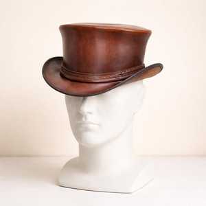 Premium Quality Custom Handmade Rustic Unisex Brown Leather Top <b>Hat</b> Braided <b>Band</b> Vintage Gothic Steampunk Gift - Product Image 2