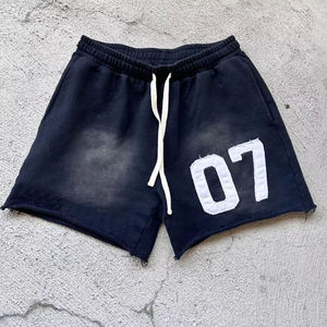 Customized Men's Acid Wash <b>Short</b> Jogger Vintage French Terry Drawstring <b>Shorts</b> with Solid Pattern Casual Style - Product Image 1