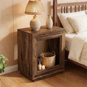 Tavolino Quadrato in Legno con Capacità di Archiviazione, Tavolino da Caffè, Comodino, Categoria Prodotti: Comodini - Product Image 1