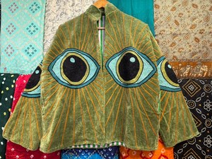 Olive Green Velvet Evil Eye Quilted Jacket Boho Suzani Embroidery Breathable Cotton Outerwear with Reversible Design - Product Image 6