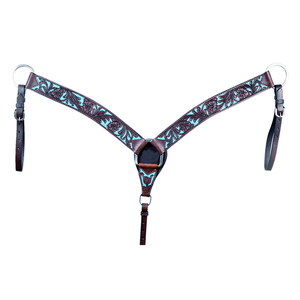 Premium Western <b>Leather</b> Headstall Breast Collar Reins Set Hand <b>Tooled</b> Horse Riding Tack - Product Image 2