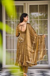 Mustard Anarkali Gown in Silk with Embroidery Work and Dupatta Party Wear <b>Ankle</b>-Length Wrinkle-Free - Product Image 3