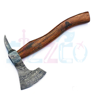Custom Full Tang Damascus Steel Hunting Camping <b>Bearded</b> Axe WOOD Handle Tomahawk Real Hatchet with Leather Sheath, Ideal Gift - Product Image 5