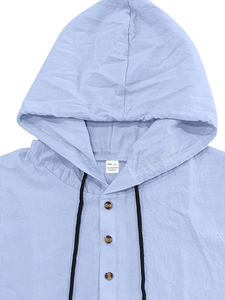 Men's Cotton Hooded Short Sleeve Shirt Set Solid Casual Summer Breathable Woven Quick Dry 120g 2pcs Customized Brand - Product Image 3