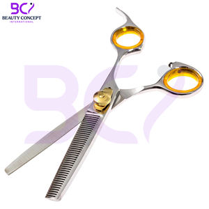 กรรไกรตัดผมบางสีเงินทอง คุณภาพดีที่สุด ขนาด 6.0 นิ้ว ผลิตจากสแตนเลส สำหรับร้านเสริมสวย อุปกรณ์ตัดผมคุณภาพสูง - Product Image 6