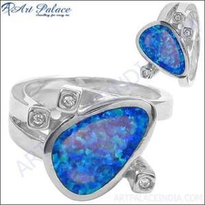 Art Palace <b>Women's</b> 925 Silver Plated <b>Opal</b> Gemstone <b>Ring</b> Modern Engagement Bezel Setting Fashion Jewelry - Product Image 3