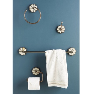 Designer Solid Brass Bathroom Hardware Collection Towel Bar Ring Hook Toilet Paper Holder Glass <b>Shelf</b> Premium Quality - Product Image 4