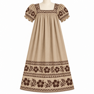 Vestido Informal de Alta Calidad con Cintura Natural, Estampado Floral, Estilo Polinesio Micronésico, Mangas Cortas - Product Image 5