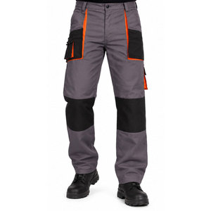 Pantalon de travail gris pour homme avec bordure orange et genoux renforcés noirs pour une durabilité et une sécurité accrues - Product Image 2