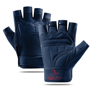 Full Black Custom Logo Half Finger Leather Gym <b>Gloves</b> - Product Image 2