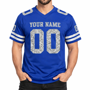 Camiseta de Fútbol Americano Azul de Malla 100% Poliéster, Uniforme de Equipo Personalizado con Brillo, Ropa Deportiva Unisex con Cuello en V, Proveedor OEM al por Mayor - Product Image 3
