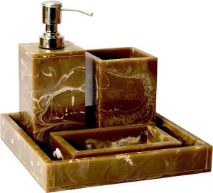 Ensemble d'accessoires de salle de bain de luxe 6 pièces en résine : porte-savon, porte-brosse à dents, gobelet, plateau pour salle de bain domestique - Product Image 5