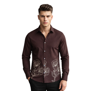 Dark <b>Brown</b> <b>Mens</b> Floral Printed Long Sleeve <b>Shirt</b> Button Down Casual Slim Fit Fashion Dress <b>Shirt</b> Custom Apparel Manufacturer - Product Image 1