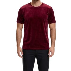 Breathable Pure <b>White</b> Velvet T Shirt Men Velour Short Sleeve <b>Tee</b> Premium Soft Touch Crew Neck Winter Base Layer Velour T-Shirts - Product Image 3