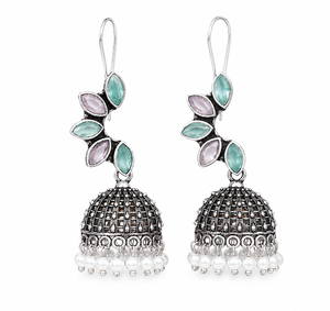 Wholesale Brass MultiStone Onyx Imitation Pearl <b>Chandelier</b> Earrings | Vintage Antique <b>Silver</b> Plated Bohemian Party Jewelry - Product Image 3