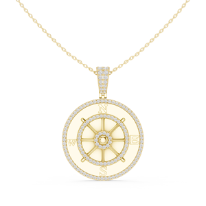 10K Yellow Gold Lab Grown Diamond Luxury Yellow Gold Diamond <b>Compass</b> Pendant <b>Necklace</b> Nautical Wheel Micro Pave Jewelry - Product Image 1
