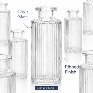 Ensemble de 12 vases à fleurs <span class=keywords><strong>en</strong></span> <span class=keywords><strong>verre</strong></span> côtelé transparent pour la décoration de table de mariage, la décoration de la maison et les centres de table pour événements - Product Image 4