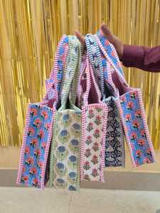 10-100" <b>Pcs</b> Lot Of Wholesale Quilted Cotton <b>Mini</b> Lunch Bag: Floral Abstract Print Handbag Block Printed Shopping Bags Beach Bag - Product Image 2