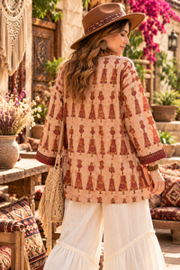 Hand Printed Boho Shirt, Ethnic <b>Women</b>’s Top, Relaxed Fit Casual Wear - Product Image 2