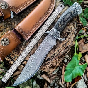 Couteau à lame fixe multifonctionnel DIY OEM fait main en acier inoxydable, à pointe tombante et bord biseauté, pour la chasse et la survie en extérieur, avec manche en bois et acier - Product Image 1