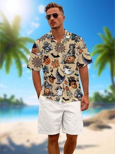 <b>Men's</b> Halloween <b>Pirate</b> Cartoon Printed Hawaiian <b>Shirt</b> Short Sleeve V-Neck Breathable Vacation <b>Shirt</b> Summer Style - Product Image 3