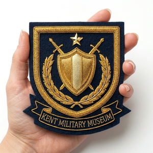 Private Label Hand Embroidered Bullion Badge Custom Museum Gold Wire Exhibition Commemorative Emblem Gift Shop Boutique Bulk - Product Image 4