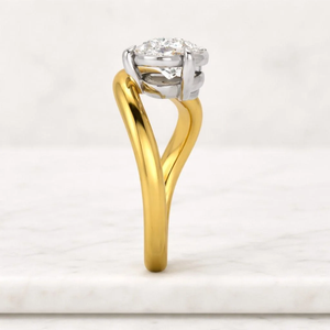 Bague ouverte ajustable pour femme, plaquée or 14 carats, diamant taille poire, bijoux de luxe minimalistes, certifiée IGI, vente en gros - Product Image 5