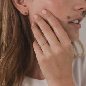 1.8mm Minimalist Modern <b>Vintage</b> Stackable <b>Rings</b> 14K 18K Solid <b>Gold</b> Lab Grown Diamond Milgrain Set Half Eternity Wedding Bands - Product Image 4